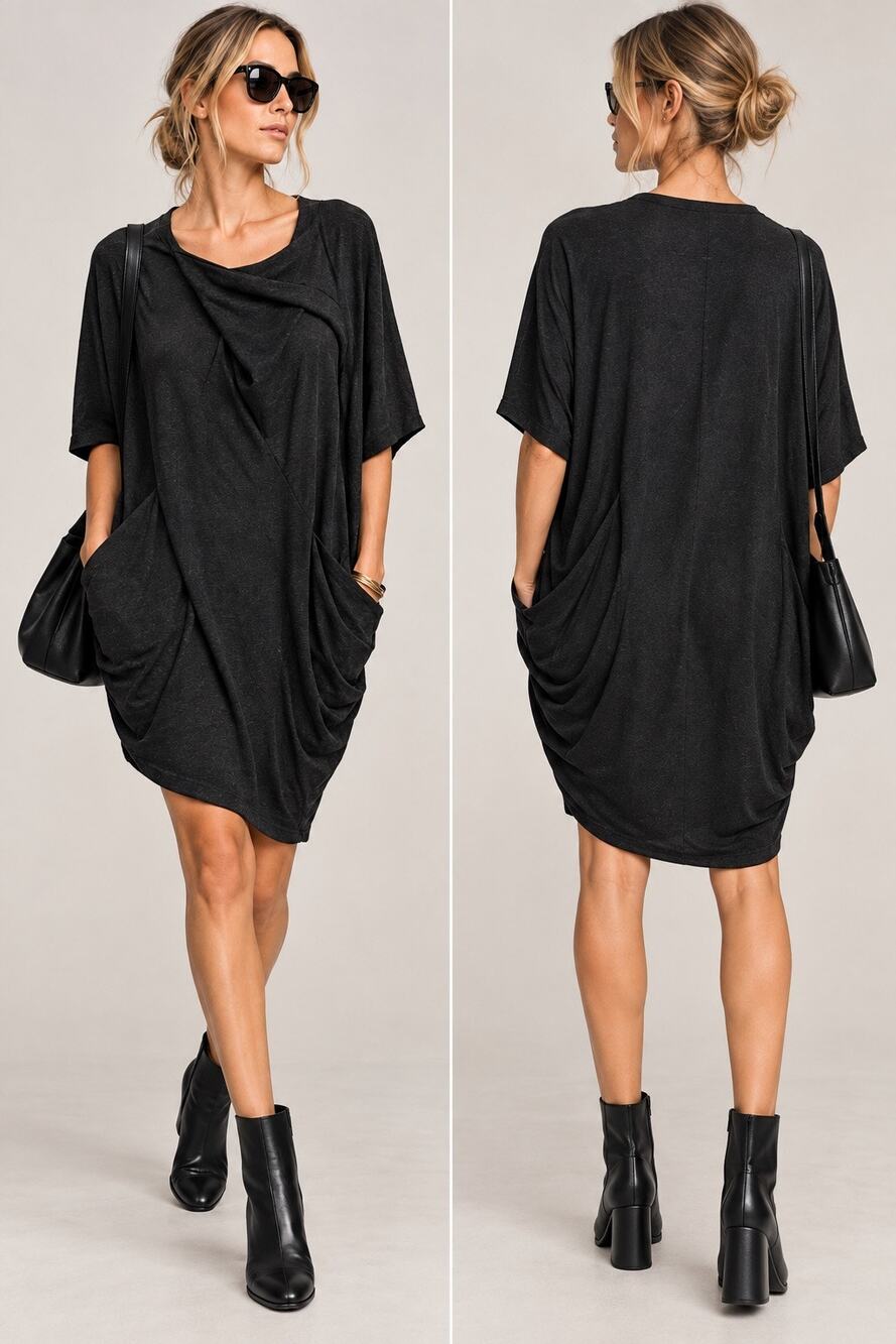 Architectural Draped Lagenlook Avant Garde Cocoon Tunic Dress Charcoal Gray COS